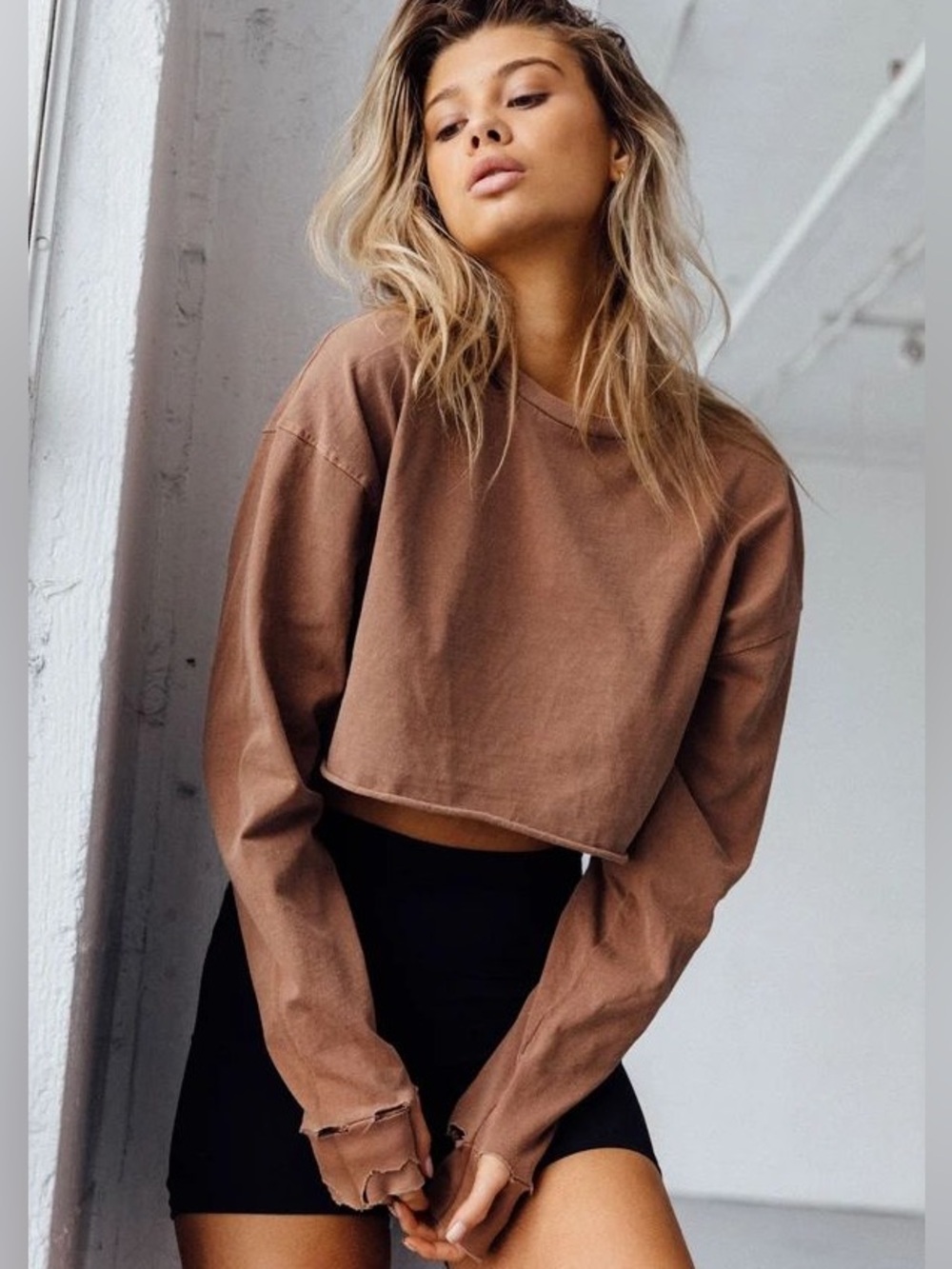 BRAND NEW WITH PARTIAL TAG JOAH BROWN SOHO DISTRESSED CROP, BROWN, ONE SIZE